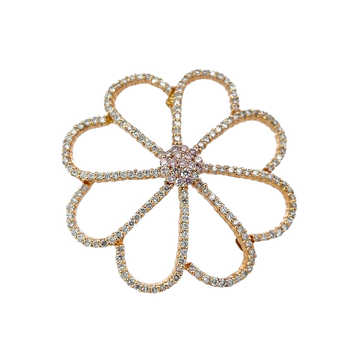 2.85 Carat Diamond and Rose Gold Flower Brooch