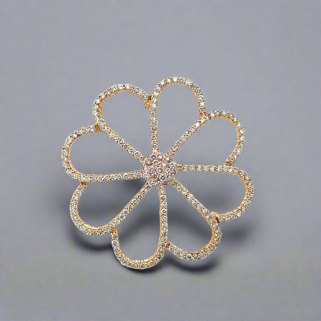 2.85 Carat Diamond and Rose Gold Flower Brooch