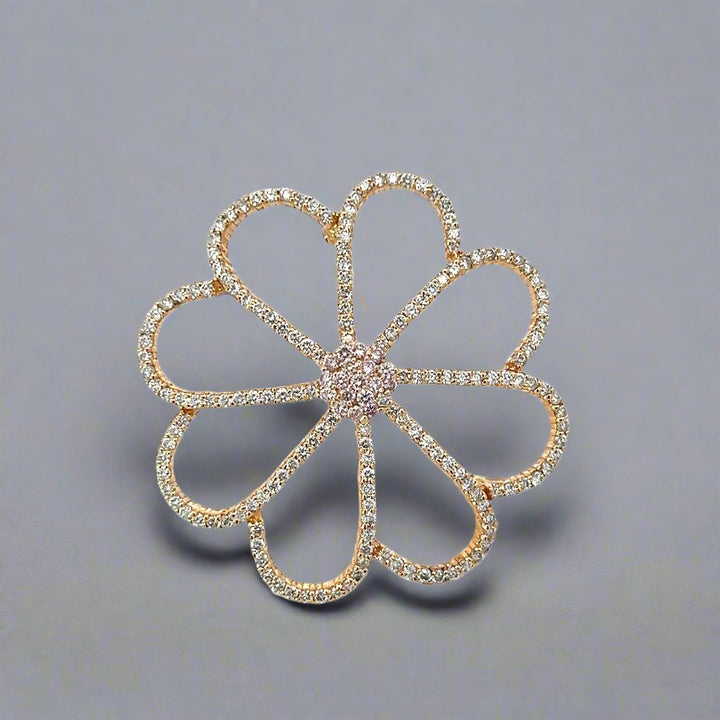 Natural 2.85 Carat Diamond and Rose Gold Flower Brooch