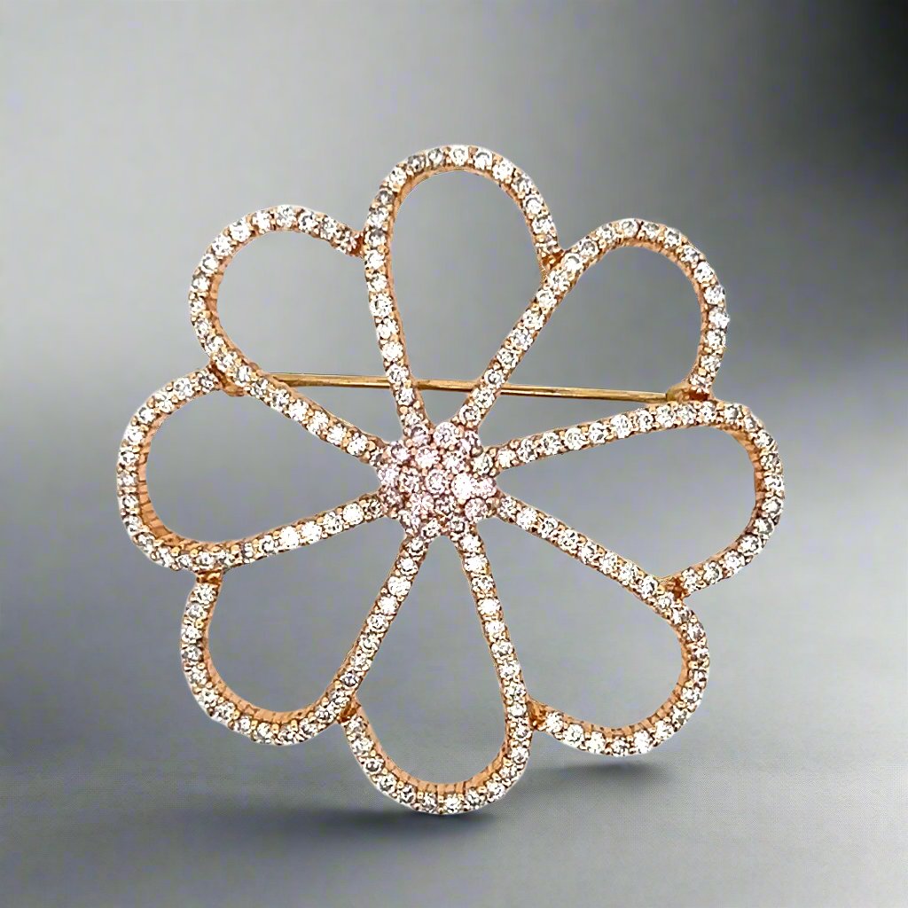 2.85 Carat Diamond and Rose Gold Flower Brooch