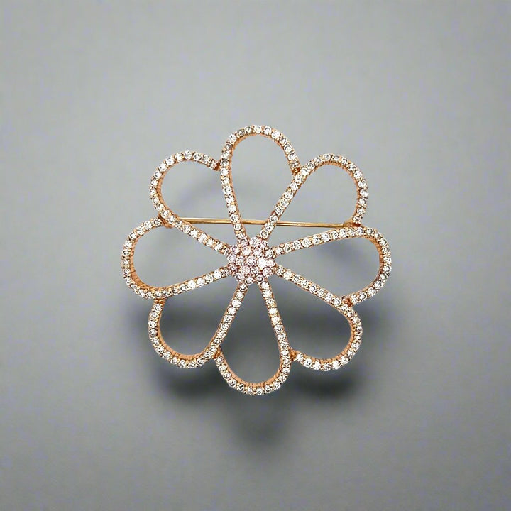 Natural 2.85 Carat Diamond and Rose Gold Flower Brooch