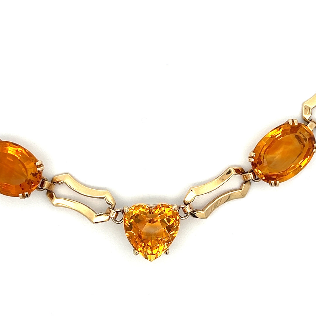 Retro Bold Gold and Large Oval Citrine Heart Necklace