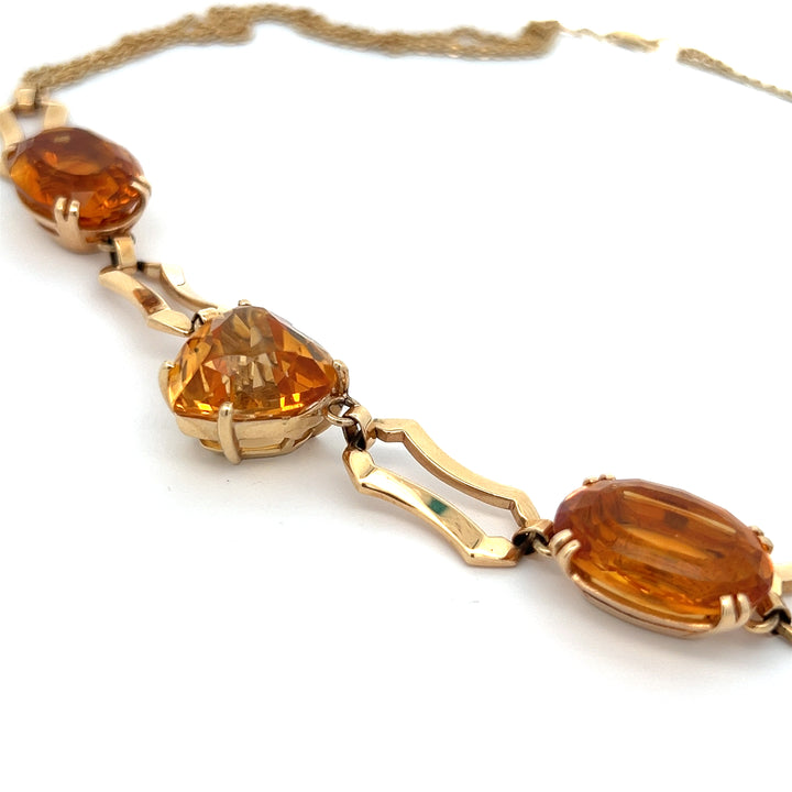 Retro Bold Gold and Large Oval Citrine Heart Necklace