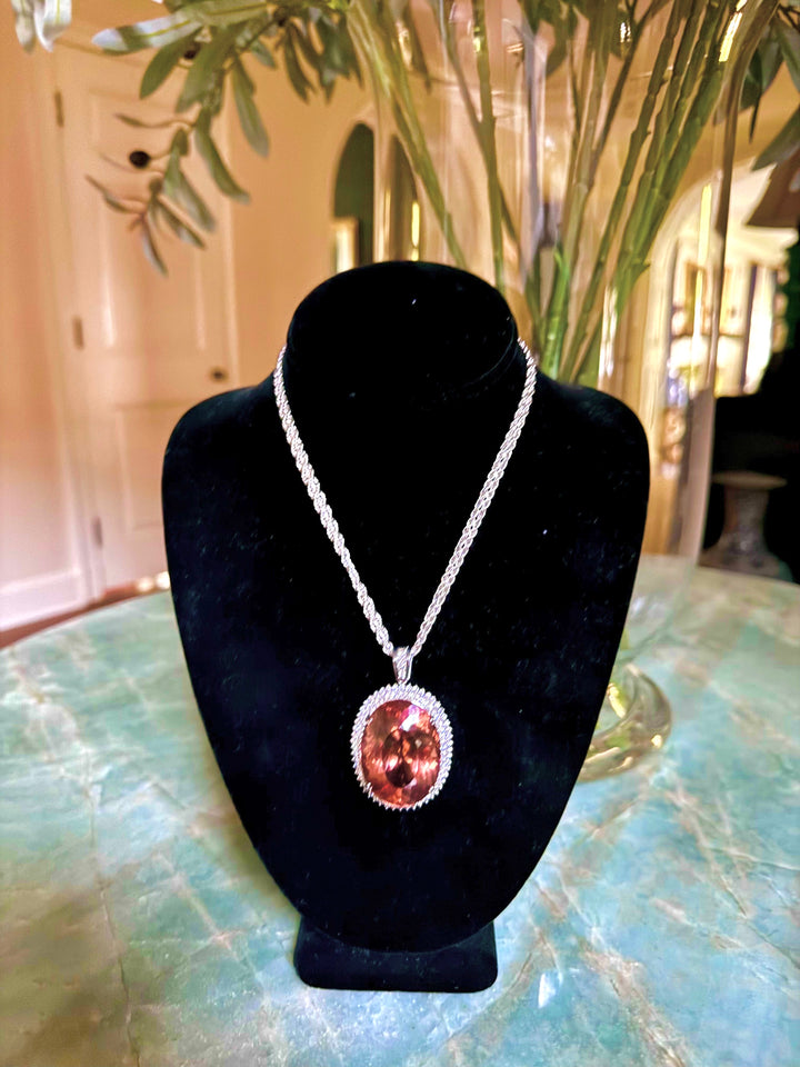 Oval 97.00 Carat Morganite and 1.75 Carat Diamond 14K White Gold Pendant