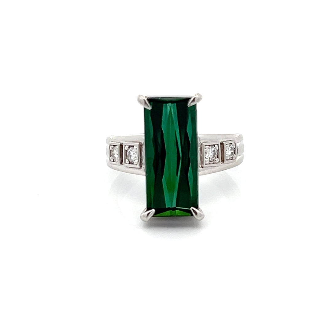 Diamond, Green Tourmaline and Platinum Estate Ring