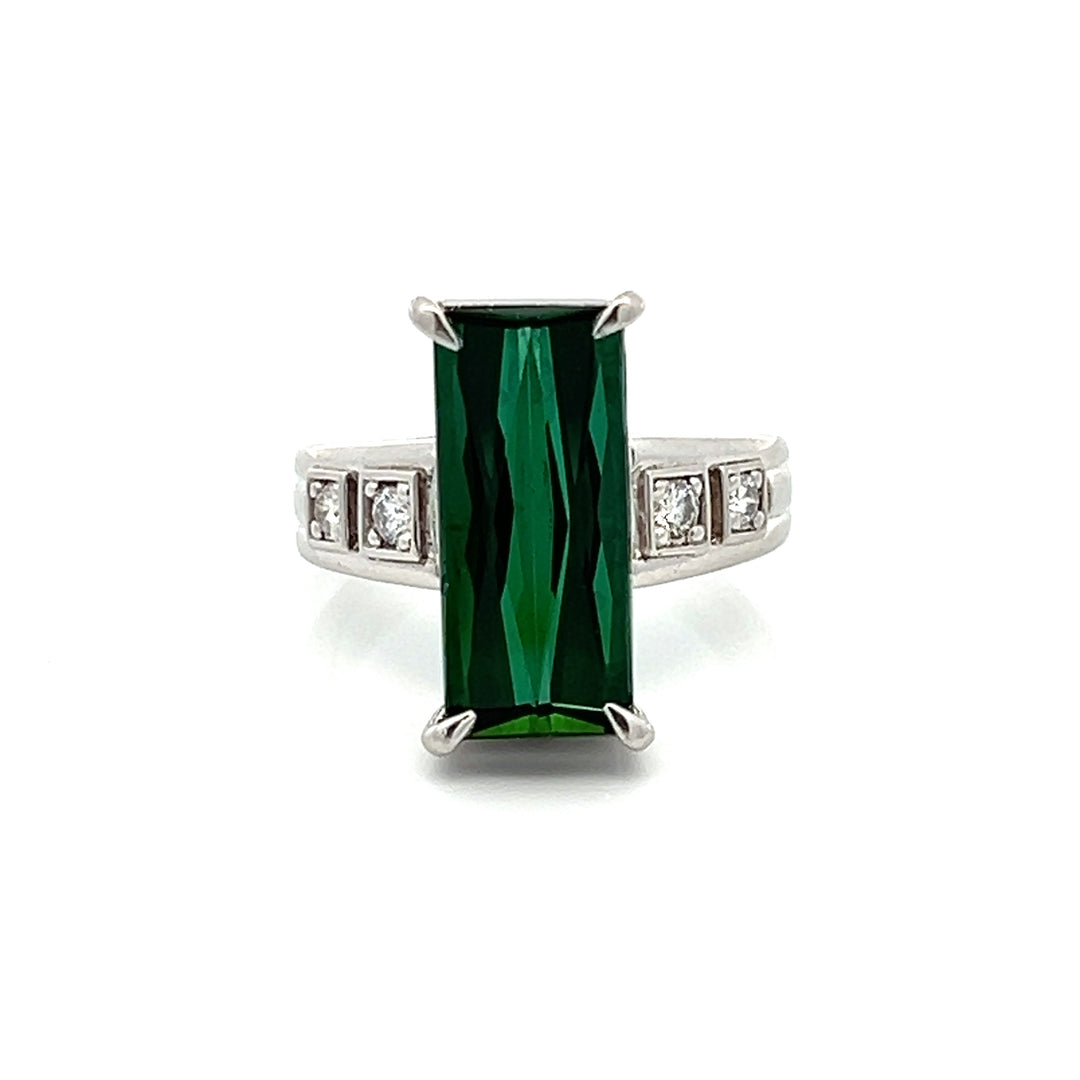 Diamond, Green Tourmaline and Platinum Estate Ring
