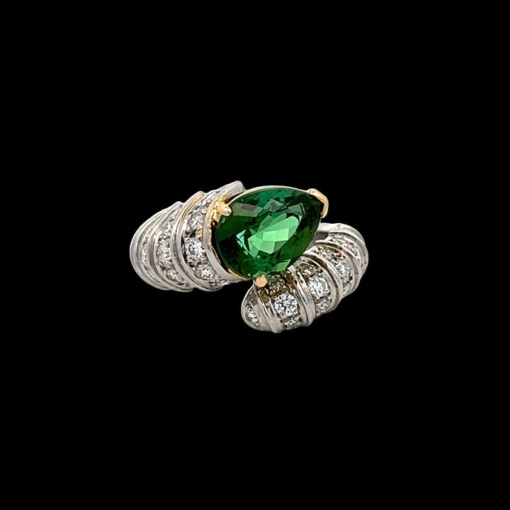 Green Tourmaline, Diamond and Platinum Serpent Ring