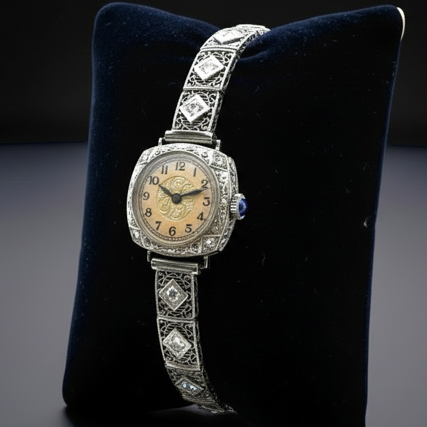 Art Deco  H.F. & Bros. 1.25 cttw. Diamond 14K White Gold Watch, Circa 1925