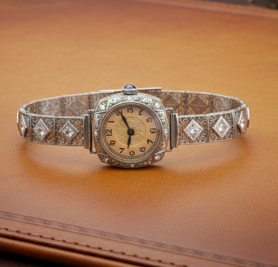 Art Deco  H.F. & Bros. 1.25 cttw. Diamond 14K White Gold Watch, Circa 1925