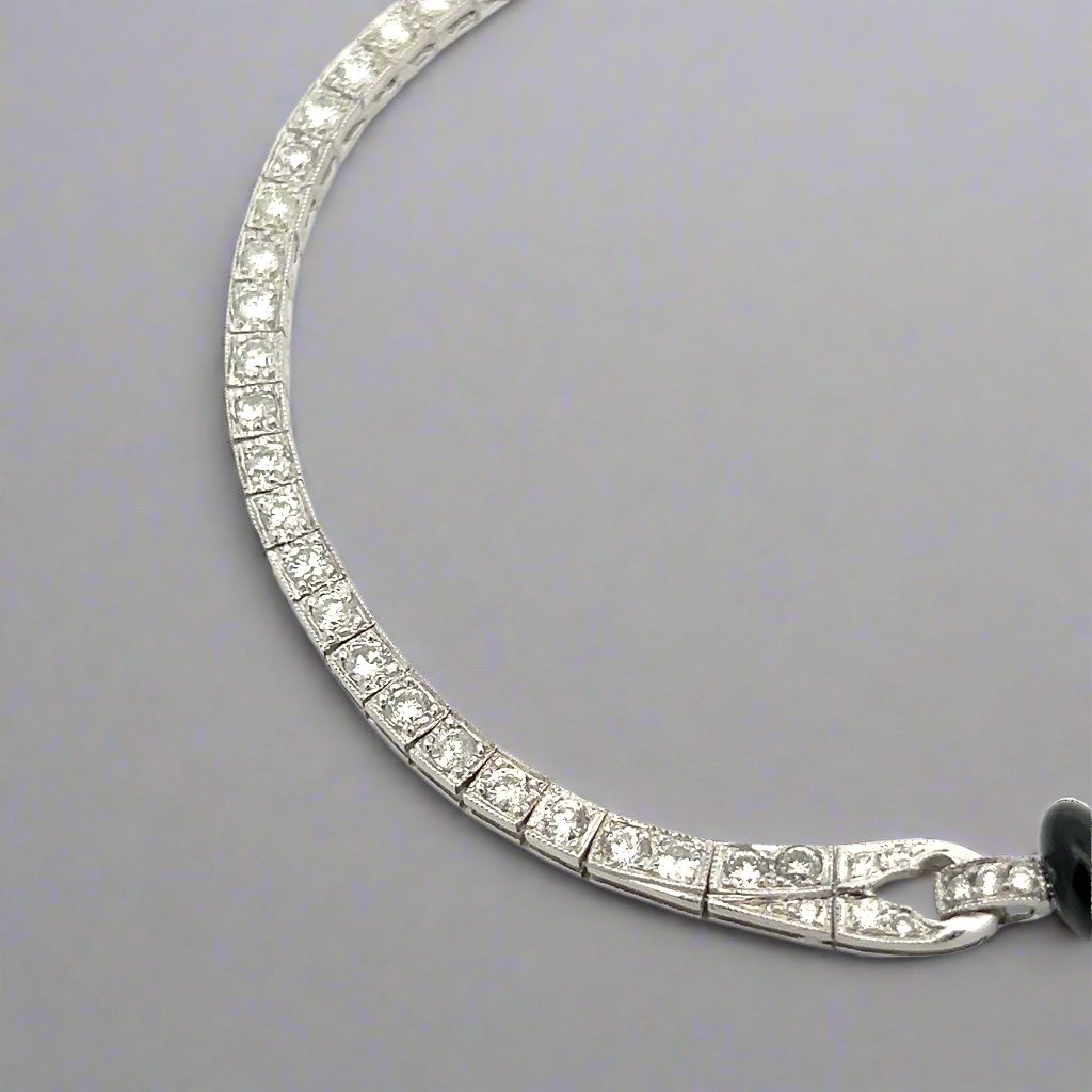 Diamond, Onyx and Platinum Art Deco Style Necklace