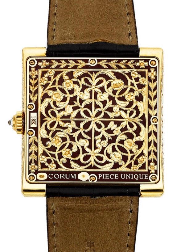 Estate "Piece Unique" One of a Kind Corum 18K Yellow Gold Diamond Enamel Watch