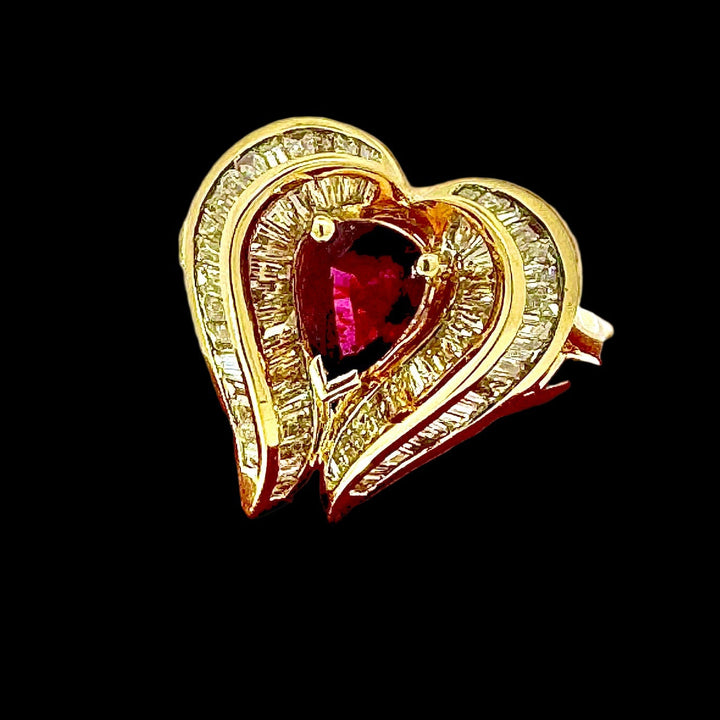 Estate Fine .80 ct Pear Shape Ruby & 1.37 cttw Diamond Yellow Gold Ring 15062