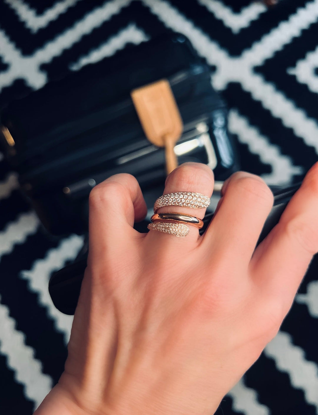 Diamond and Rose Gold Swirl Ring