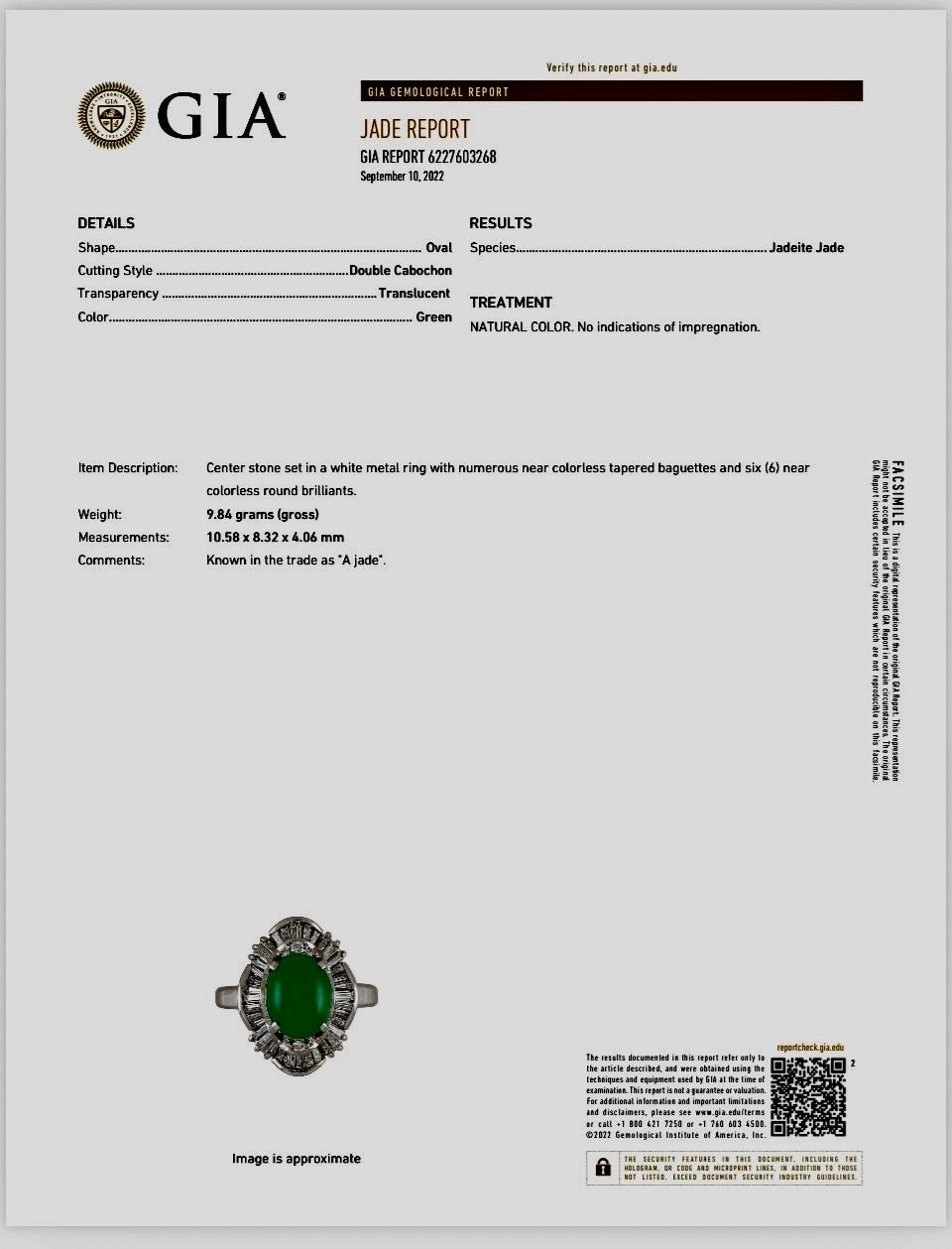 Estate Natural Color Jadeite & Diamond Platinum Ring (GIA)
