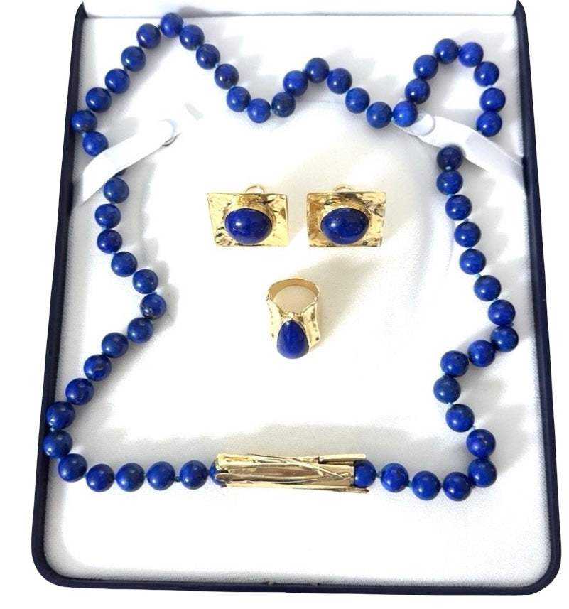 Estate Bamboo Lapis Lazuli 14K Yellow Gold Necklace