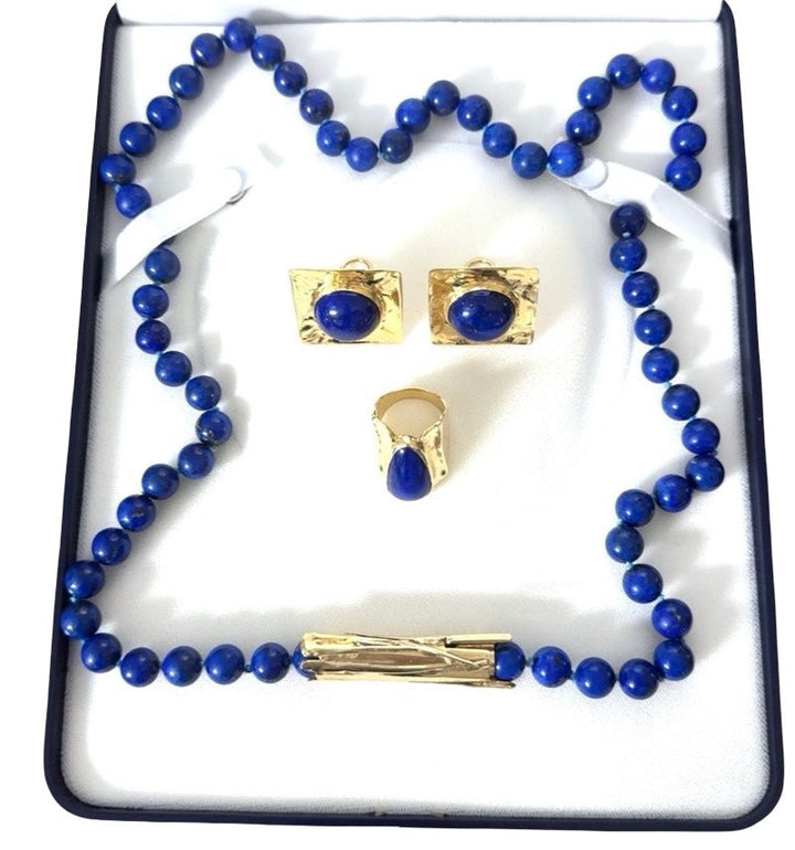 Estate Bamboo Lapis Lazuli 14K Yellow Gold Necklace