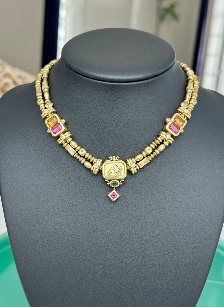 Designer Seidengang Diamond Citrine, Tourmaline 18Kt Yelllow Gold Necklace