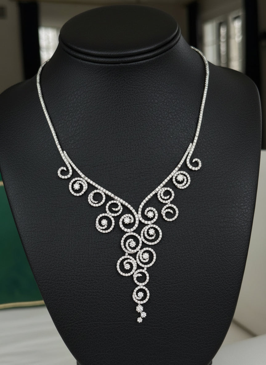 Italian Swirl 12.65cttw Diamond 18K White Gold Necklace