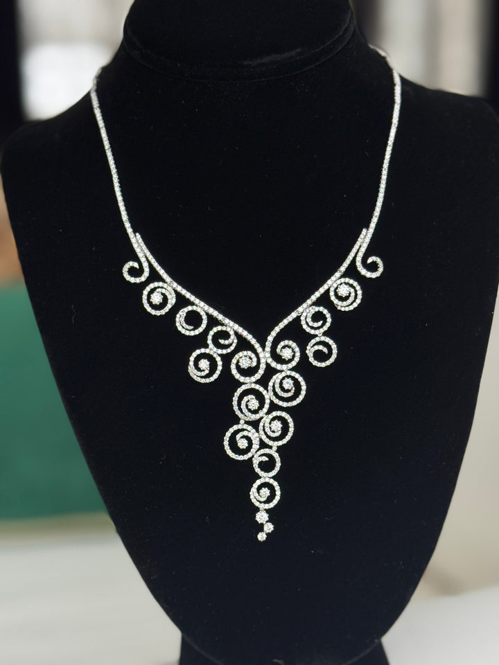 Italian Swirl 12.65cttw Diamond 18K White Gold Necklace