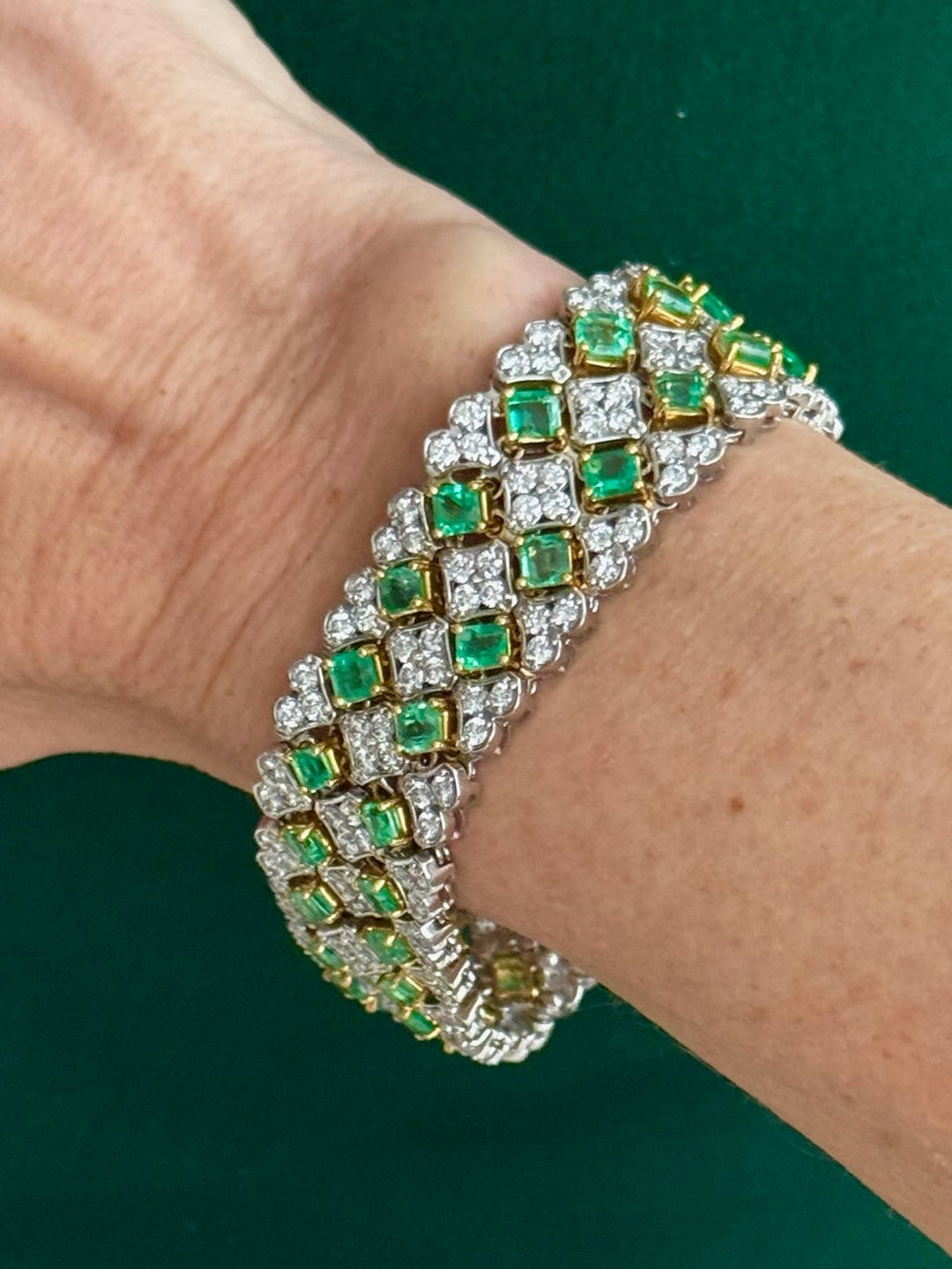 Designer Emerald and Diamond 18K Yellow and White Gold Bracelet