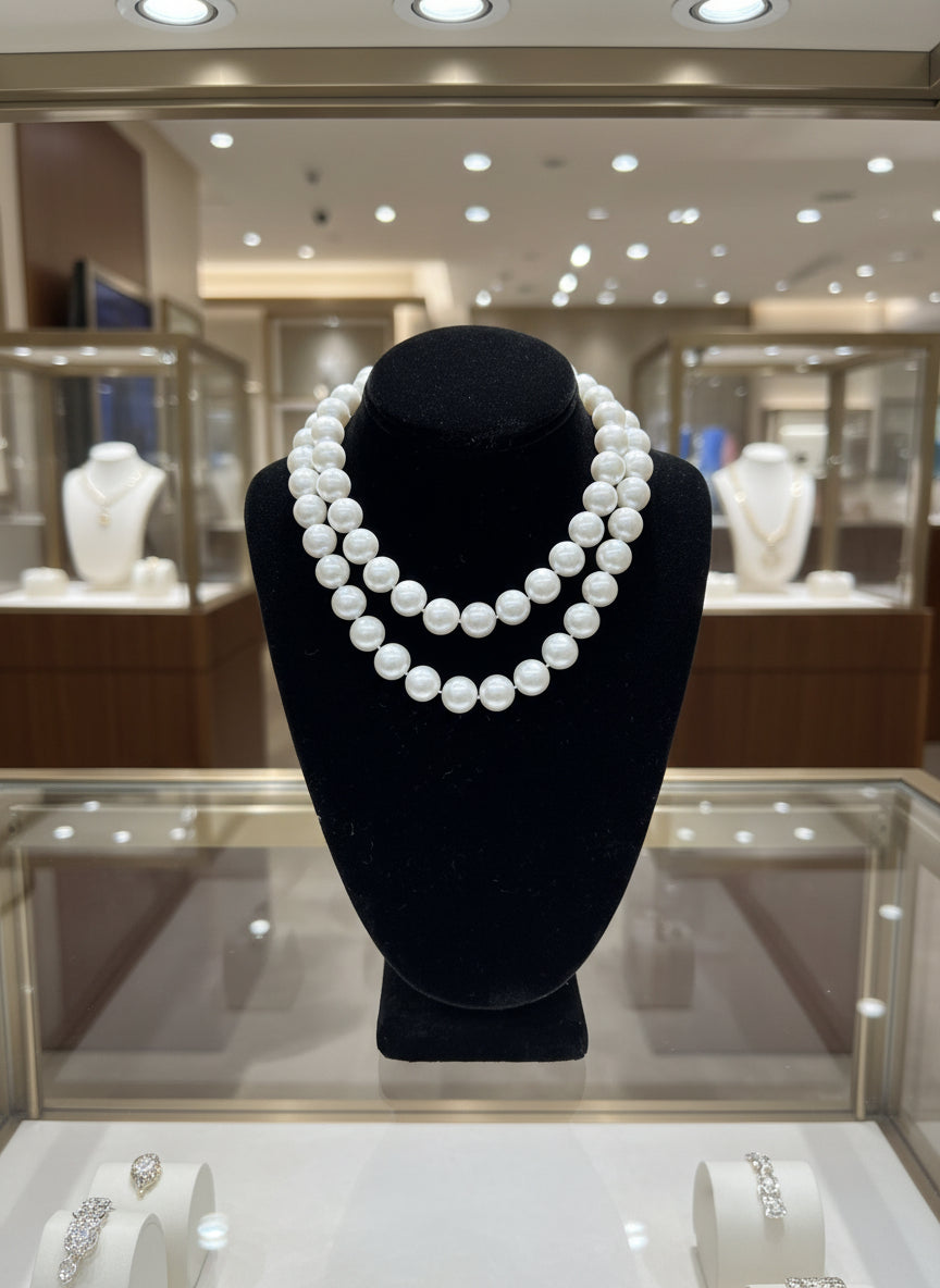 Estate South Sea Pearl 13 x 13.60 mm and Diamond 38" Necklace (18K)