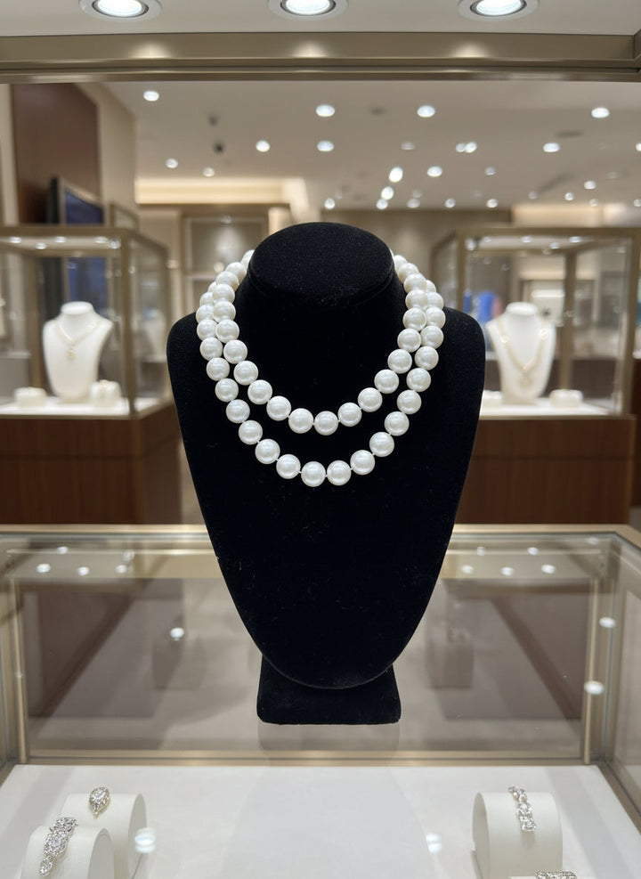 Estate South Sea Pearl 13 x 13.60 mm and Diamond 38" Necklace (18K)
