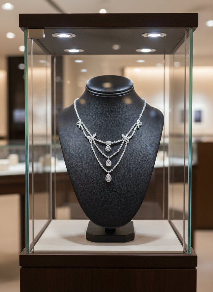 11cttw Diamond Bib 18K White Gold Necklace