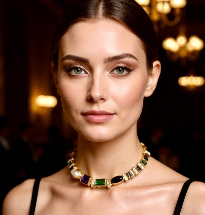 Designer Diamond, Sapphire, Tourmaline, Onyx, Amethyst, Pearl 14K/18K Yellow Gold Slide Necklace