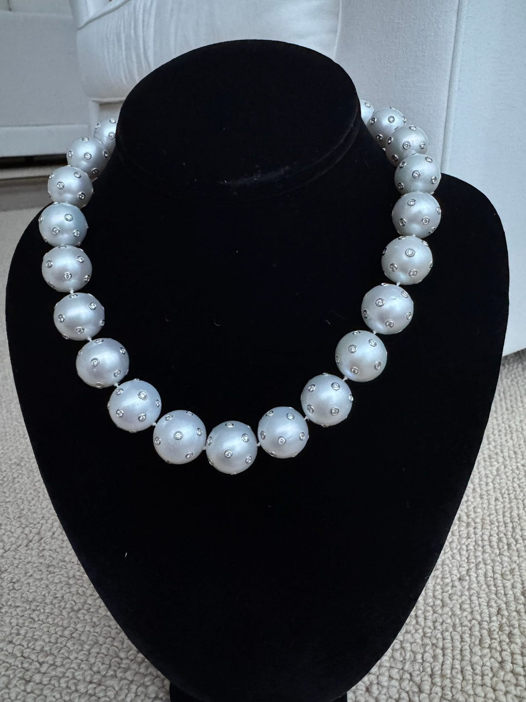 Large South Sea Pearl and Diamond 18K White Gold Necklace