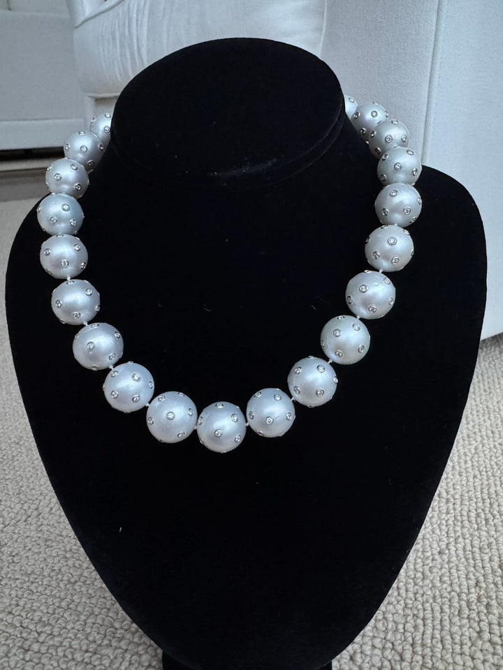 Large South Sea Pearl and Diamond 18K White Gold Necklace