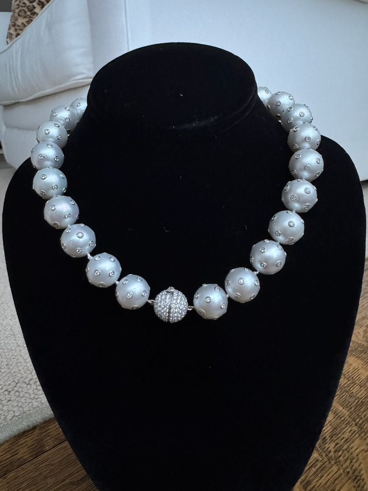 Large South Sea Pearl and Diamond 18K White Gold Necklace