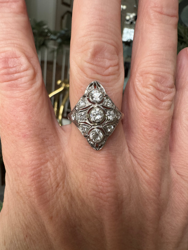 Art Deco 1920's Diamond, 14K White Gold and Platinum Ring