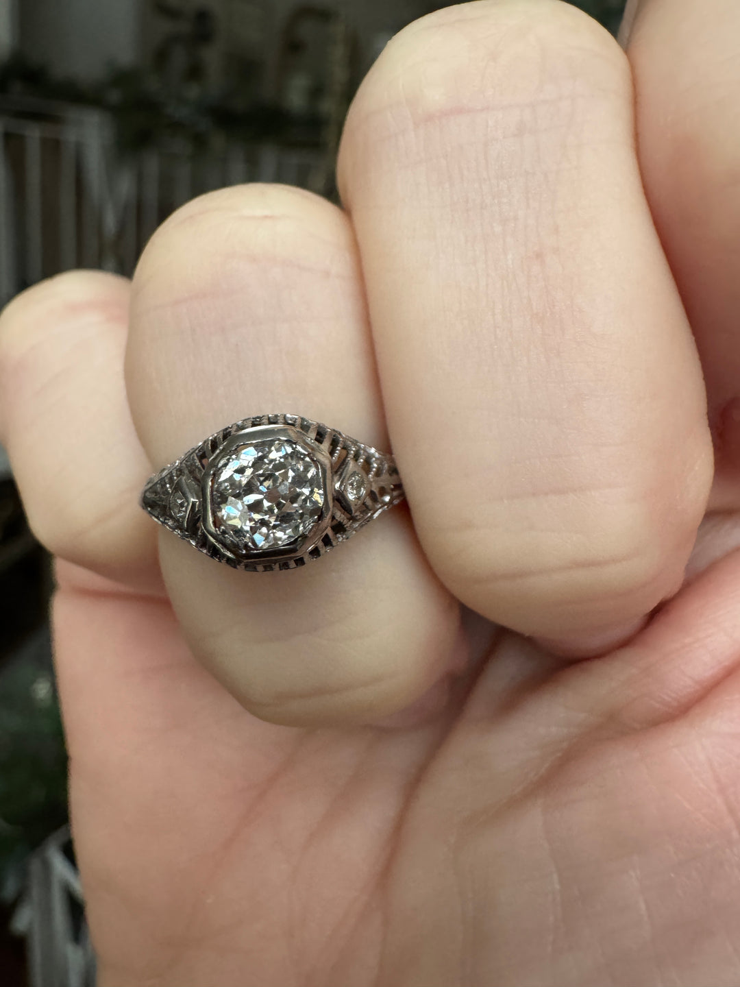 Art Deco 1920's Diamond, 18K White Gold  Ring
