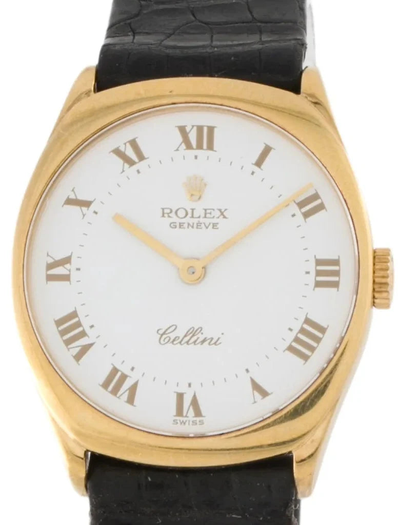 Estate Rolex Cellini 32mm Watch 18K Yellow Gold / Leather Original Strap