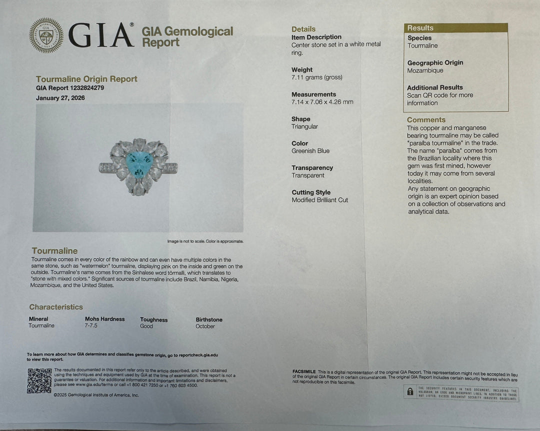 Estate (GIA) Mozambique Paraiba Tourmaline and Diamond Platinum Ring