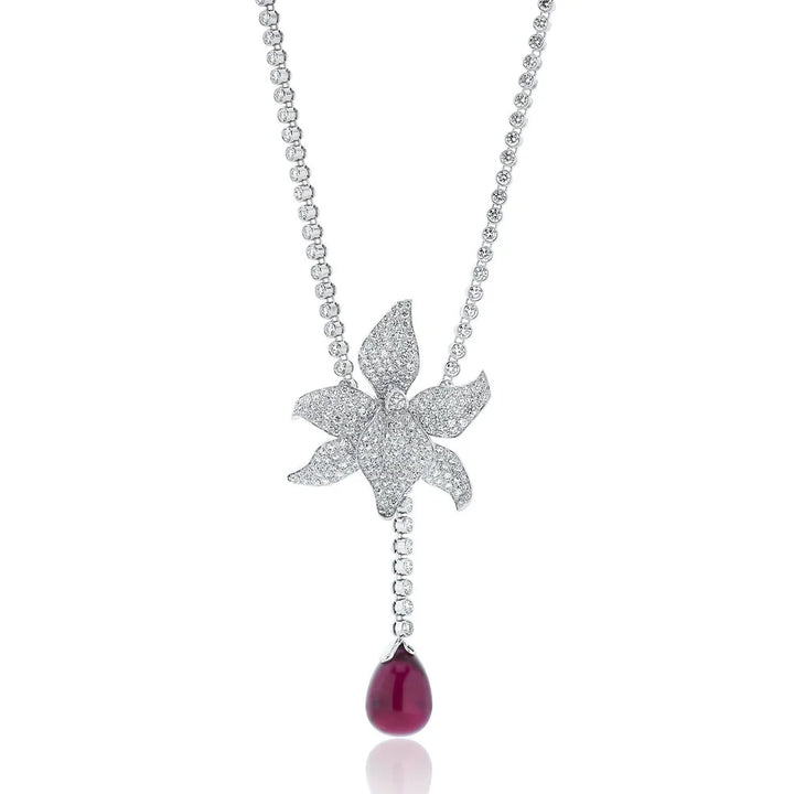 Cartier Caresse De Orchide Diamond and Rubellite Adjustable Platinum Necklace