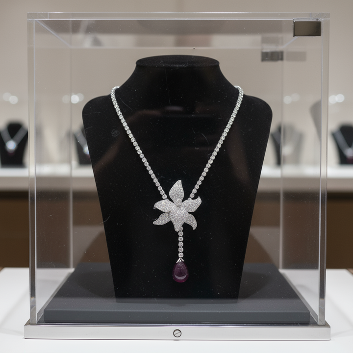 Cartier Caresse De Orchide Diamond and Rubellite Adjustable Platinum Necklace