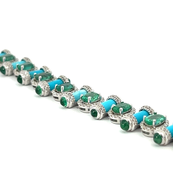Emerald, Turquoise and Diamond 18K Gold Bracelet