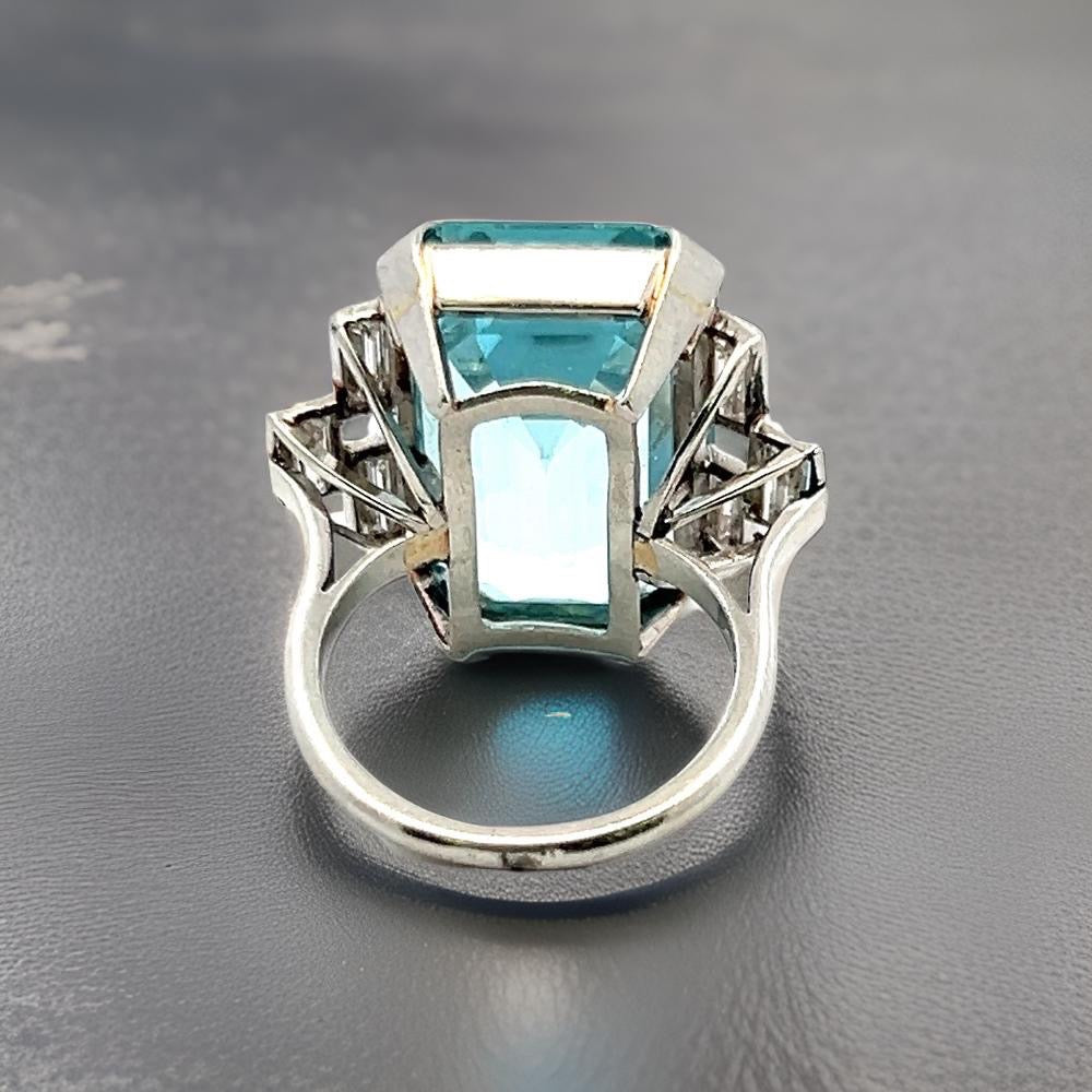 Circa 1940's 26.00 ct Aquamarine and Diamond Platinum Ring