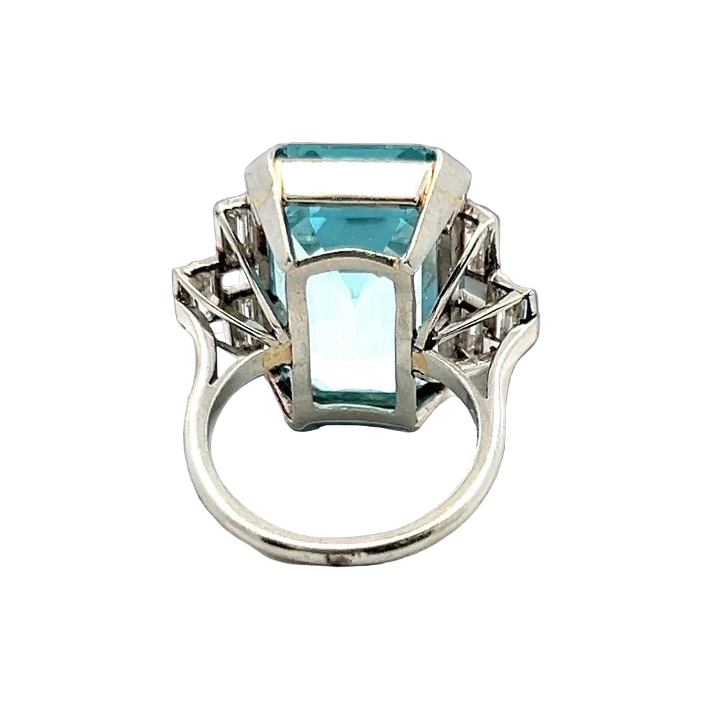 Circa 1940's 26.00 ct Aquamarine and Diamond Platinum Ring