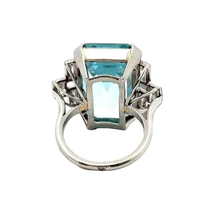 Circa 1940's 26.00 ct Aquamarine and Diamond Platinum Ring