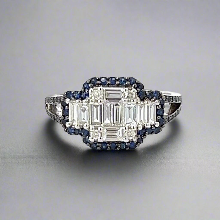 Sapphire and Diamond Cluster Illusion Set 18K Gold Ring