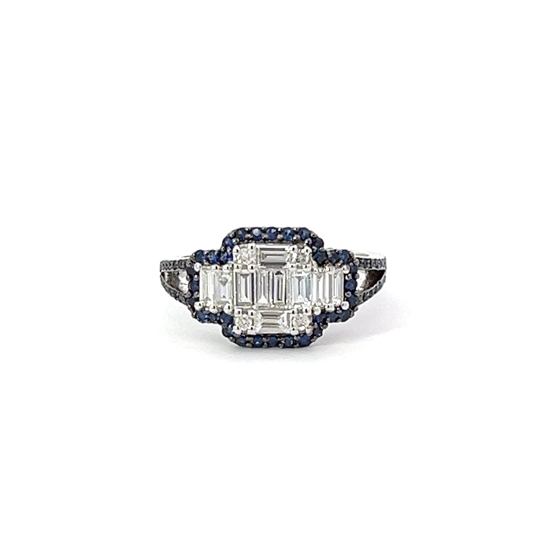 Sapphire and Diamond Cluster Illusion Set 18K Gold Ring