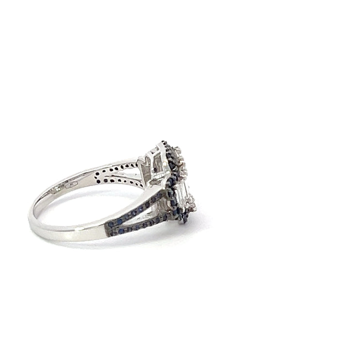 Sapphire and Diamond Cluster Illusion Set 18K Gold Ring