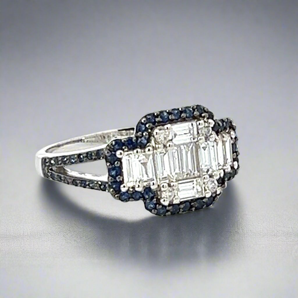 Sapphire and Diamond Cluster Illusion Set 18K Gold Ring