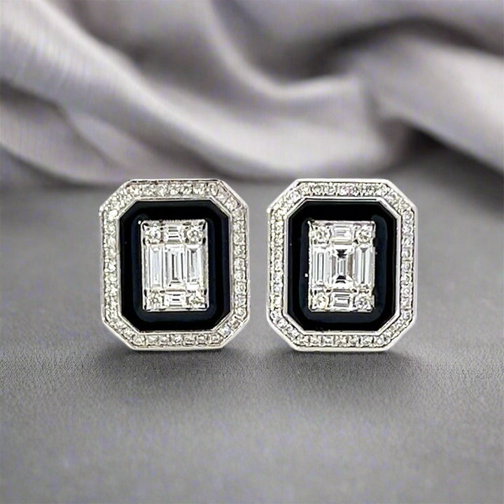 Black Enamel and Diamond Earrings