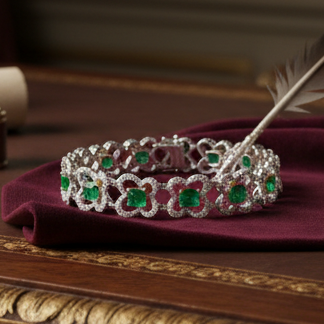 Designer AV Diamond and Emerald 18Kt Yellow and White Gold Bracelet