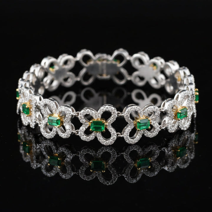 Designer Diamond and Emerald 18Kt White/Yellow Gold Bracelet
