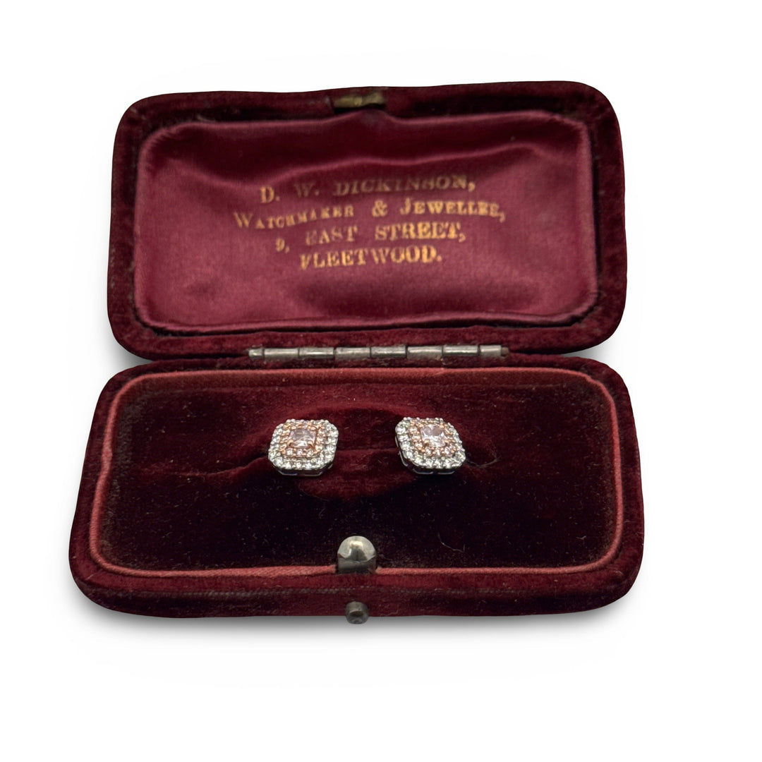 Modern Natural Fancy Pink and White Diamond 18K White Gold Earrings