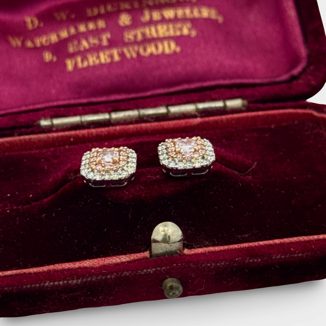 Modern Natural Fancy Pink and White Diamond 18K White Gold Earrings